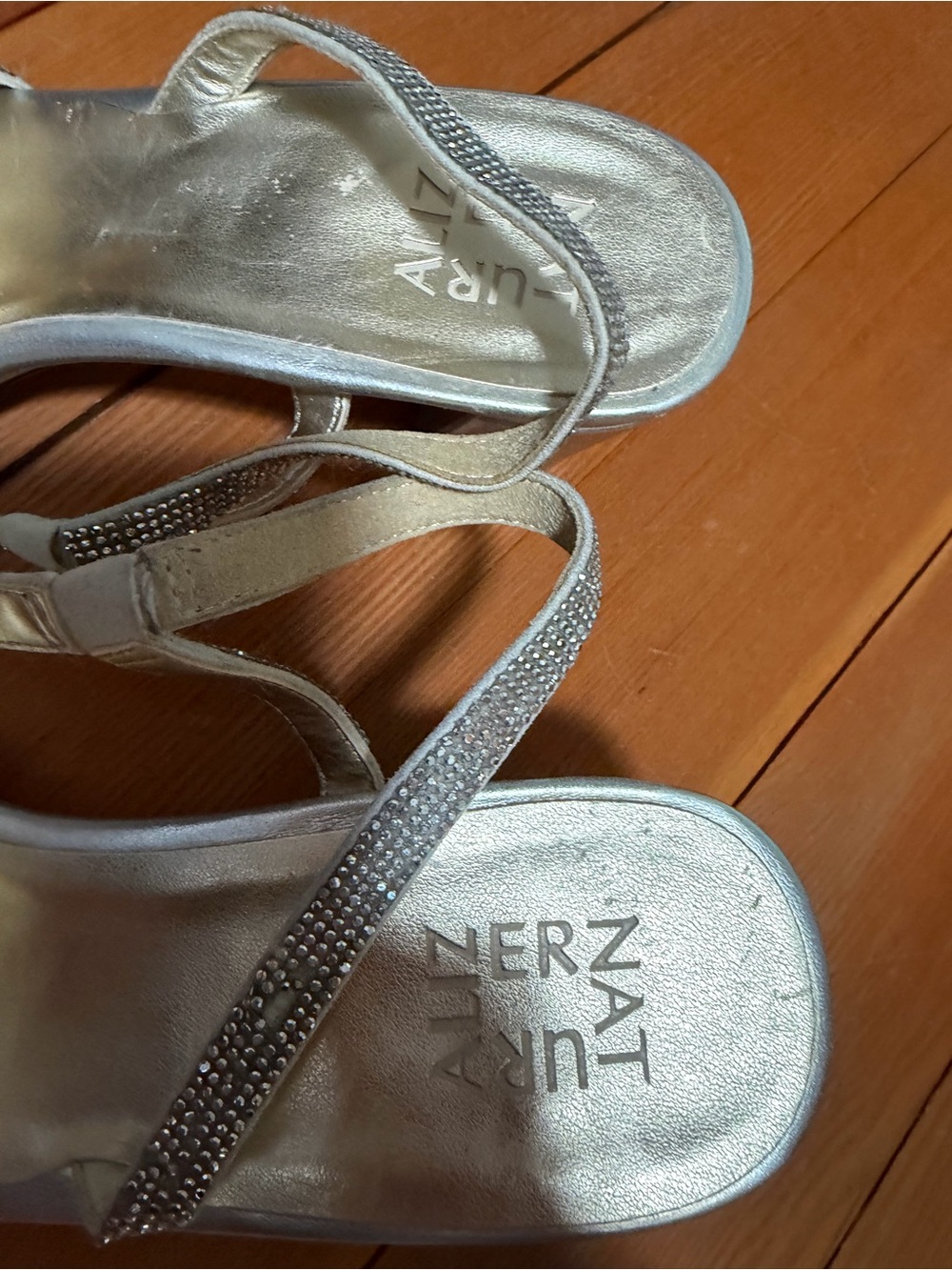 Naturalizer Silver Strappy Rhinestone Heeled Sandals - Picture 2 of 6